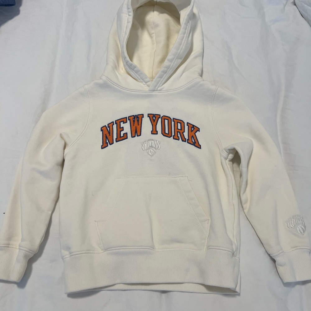 Kith Cream Hoodie with Orange Navy 'New York' Lettering
